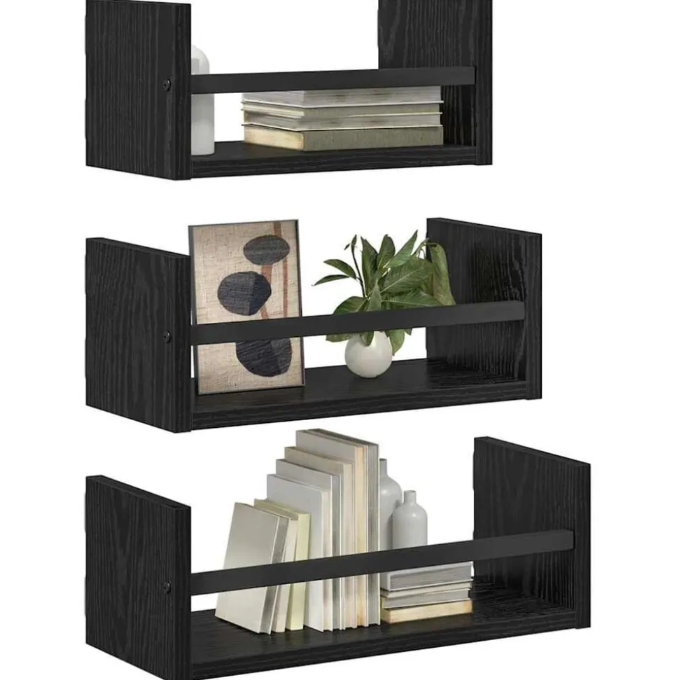vidaXL Wandplankenset 3 pcs Zwart Eiken 40x16x14cm Bewerkt hout