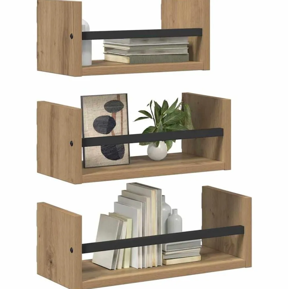 vidaXL Wandplankenset 3 pcs Artisan Eiken 40x16x14cm Bewerkt hout