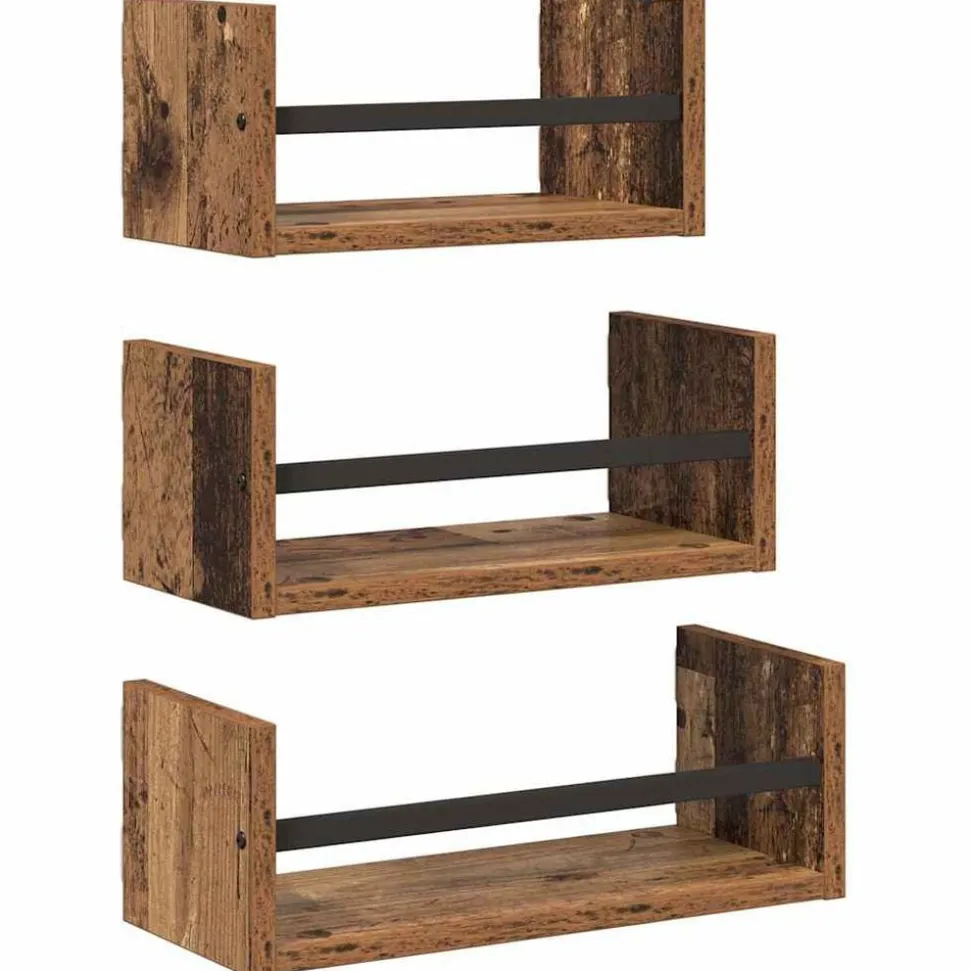 vidaXL Wandplankenset met plank 3 pcs Oud Hout 40x16x14cm Bewerkt hout