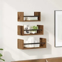 vidaXL Wandplankenset met plank 3 pcs Oud Hout 40x16x14cm Bewerkt hout