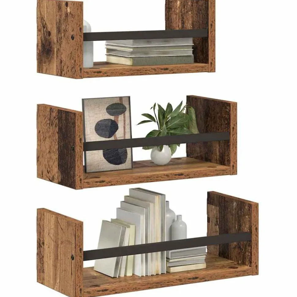 vidaXL Wandplankenset met plank 3 pcs Oud Hout 40x16x14cm Bewerkt hout