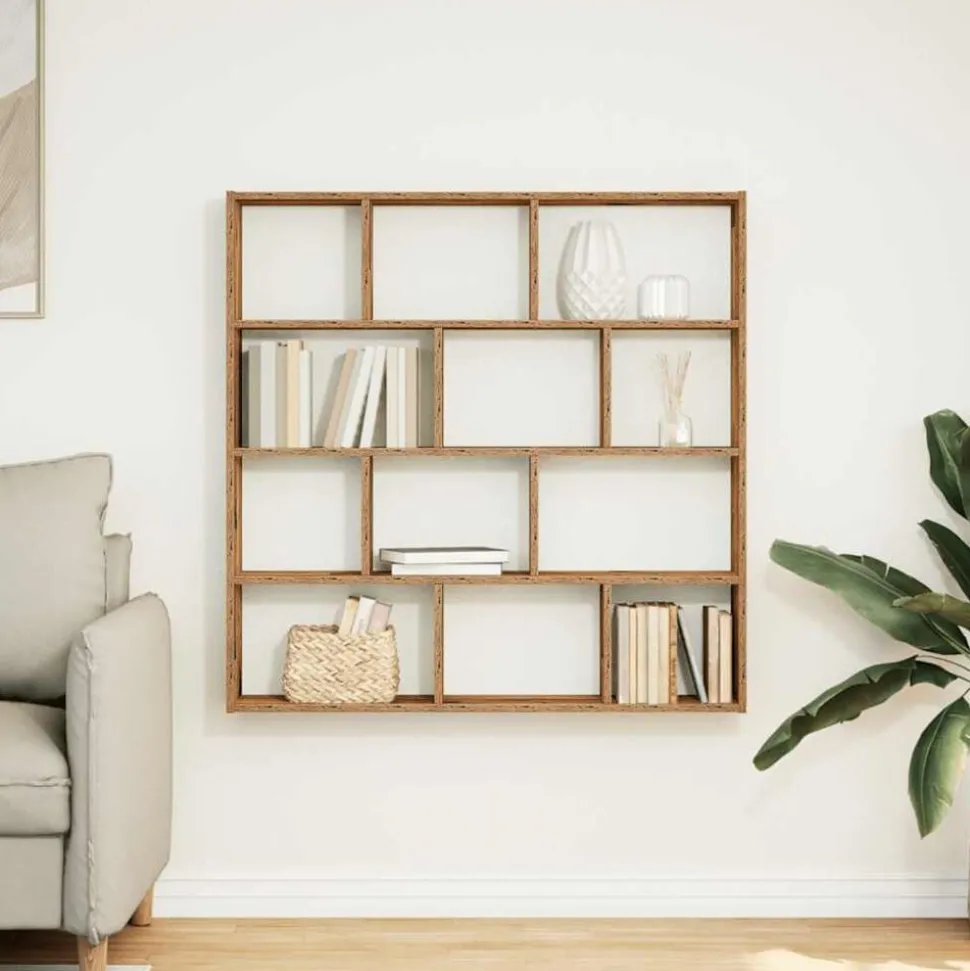 vidaXL Wandschap kubus 12 vakken bewerkt hout oud houtkleurig