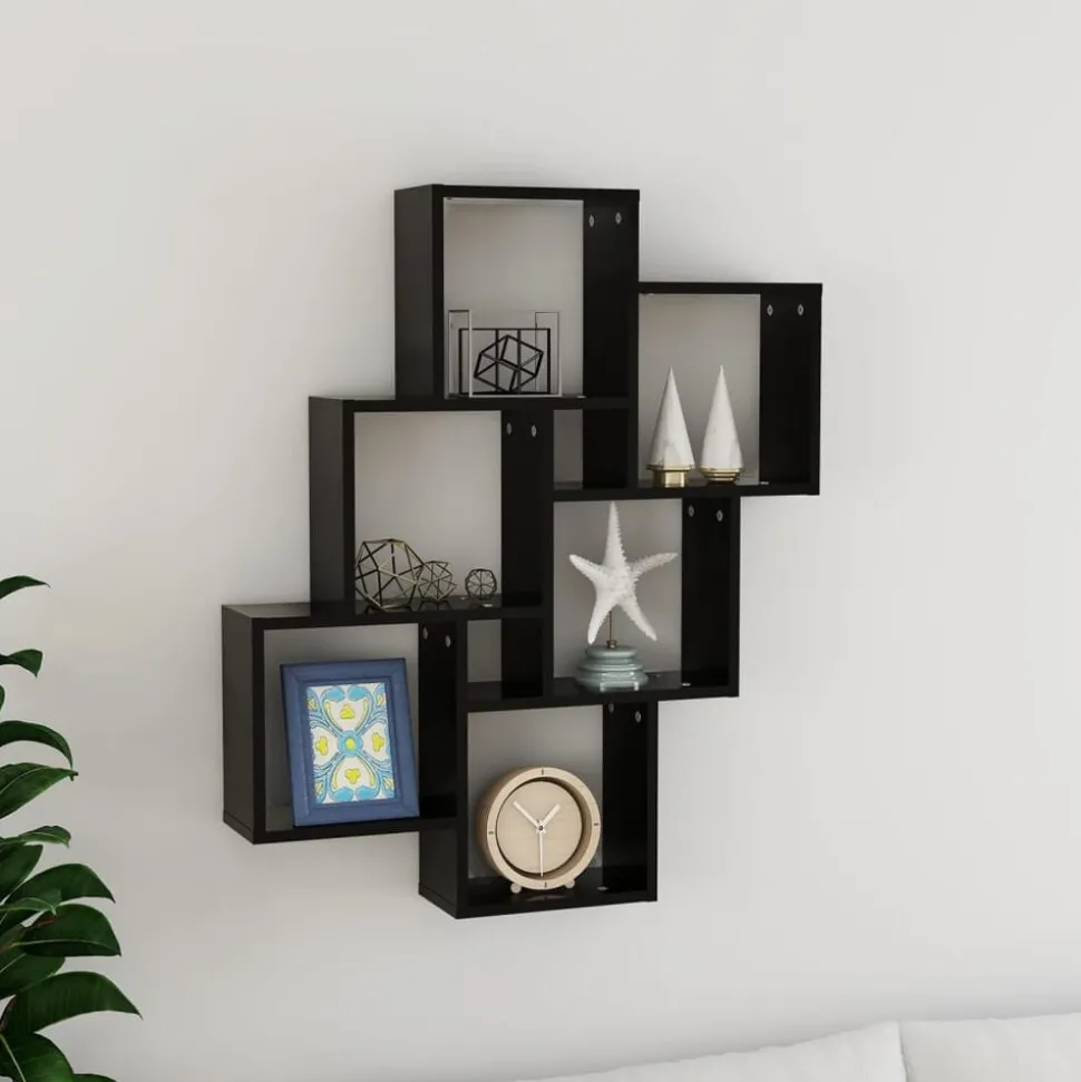 vidaXL Wandschap kubus 78x15x93 cm bewerkt hout zwart