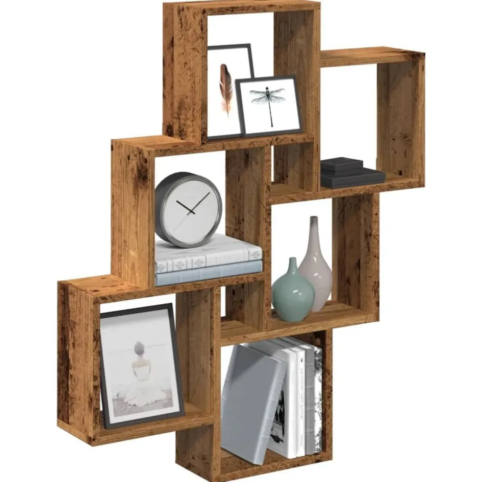vidaXL Wandschap kubus 78x15x93 cm bewerkt hout oud houtkleurig