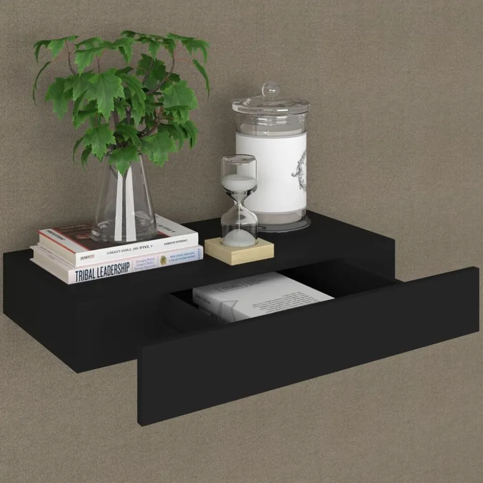 vidaXL Wandschap met lade zwevend 48x25x8 cm zwart