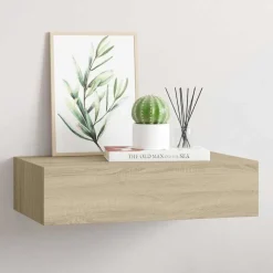vidaXL Wandschap met lade 40x23,5x10 cm MDF eikenkleurig