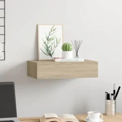 vidaXL Wandschap met lade 40x23,5x10 cm MDF eikenkleurig