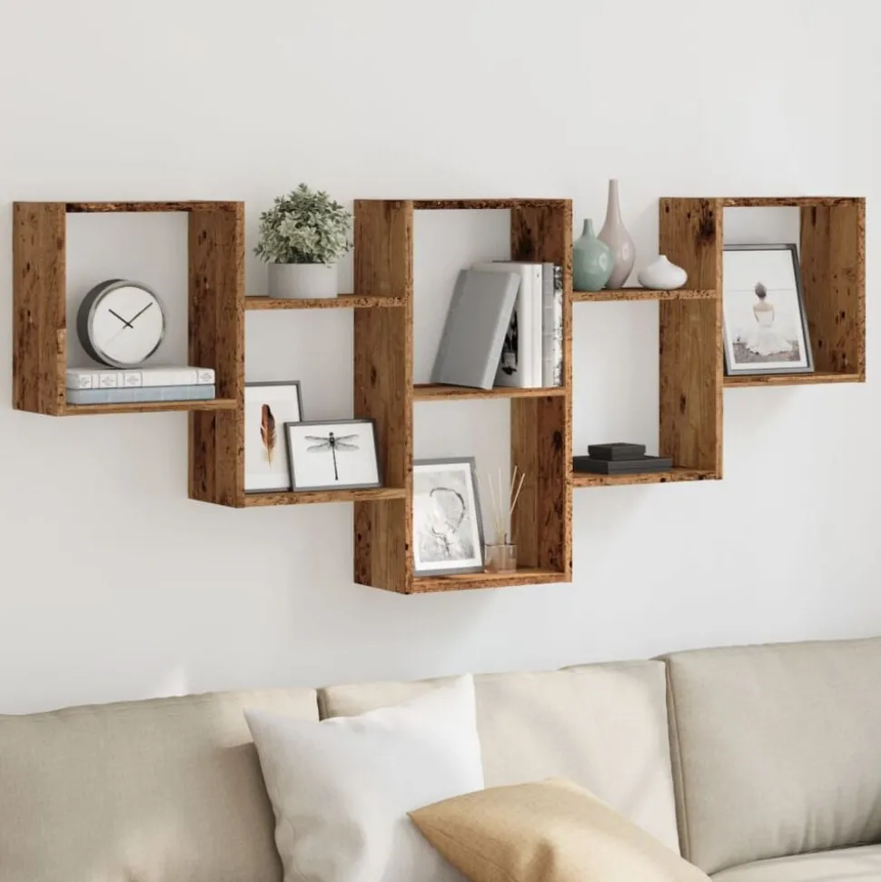 vidaXL Wandschap 159x18x66 cm bewerkt hout oud houtkleurig