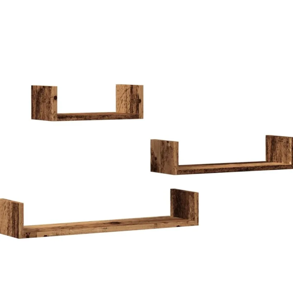 vidaXL Wandschappen 3 st bewerkt hout oud houtkleurig
