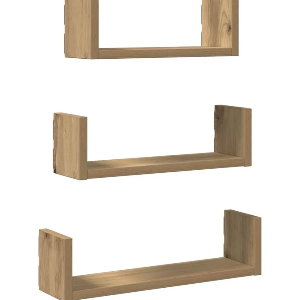 vidaXL Wandschappen 3 st bewerkt hout artisanaal eiken