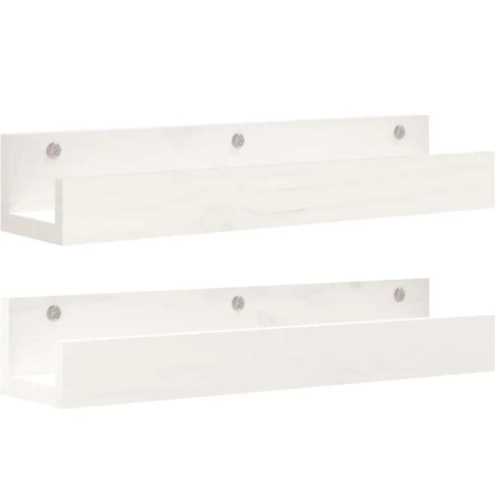 vidaXL Wandschappen 2 st 50x12x9 cm massief grenenhout wit