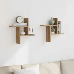 vidaXL Wandschappen 2 st 38x12x38 cm bewerkt hout artisanaal eiken