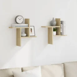vidaXL Wandschappen 2 st 38x12x38 cm bewerkt hout sonoma eikenkleurig