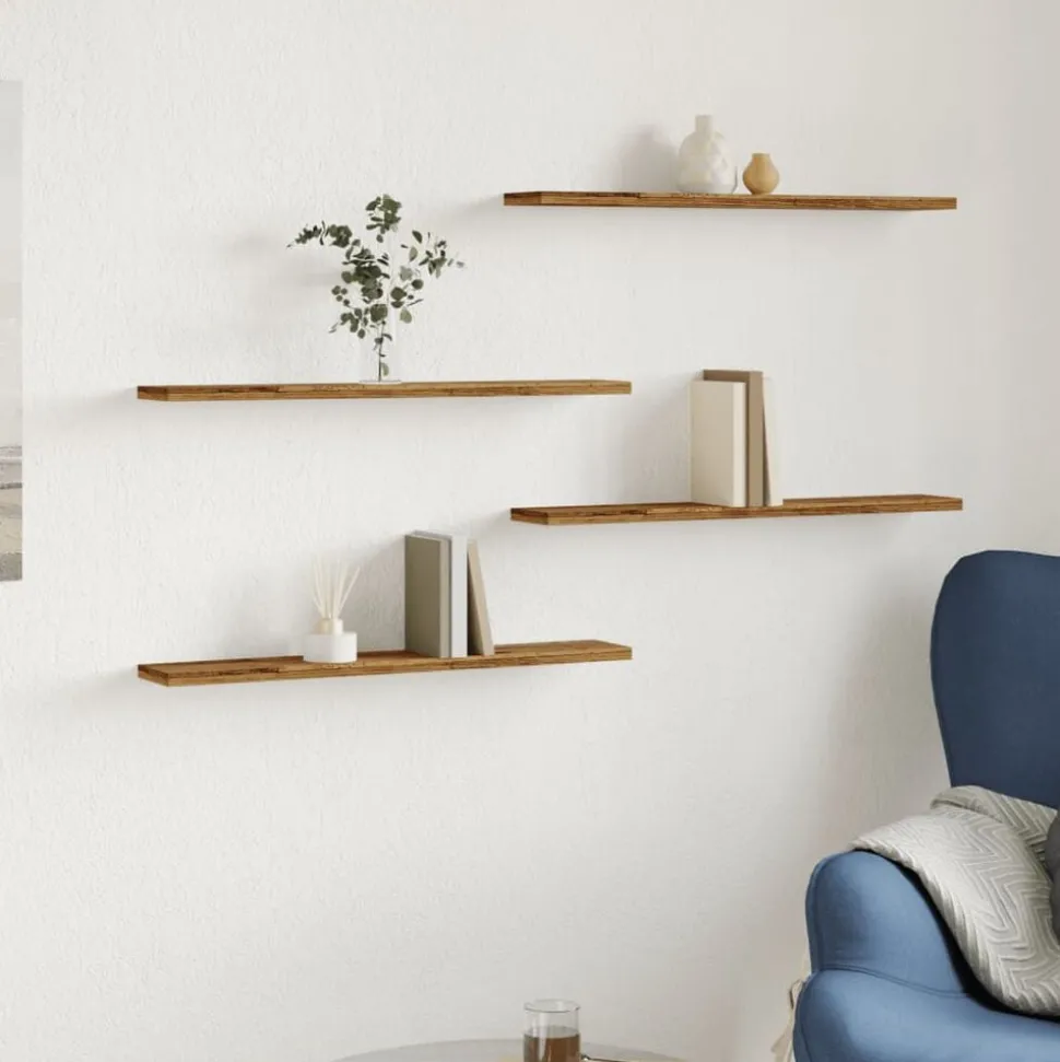 vidaXL Wandschappen 4 st 60x10x1,5 cm bewerkt hout oud houtkleurig