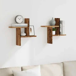 vidaXL Wandschappen 2 st 38x12x38 cm bewerkt hout oud houtkleurig