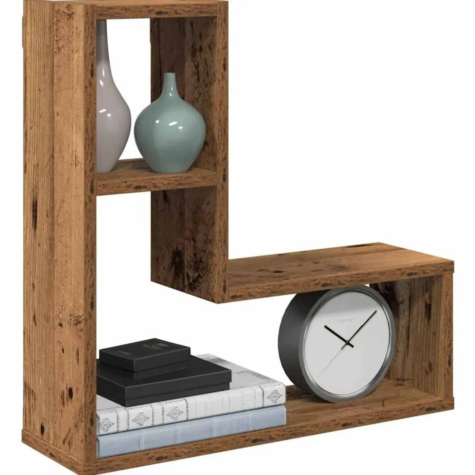 vidaXL Wandschappen kubus 2 st 50x15x50 cm bewerkt hout oud houtkleur