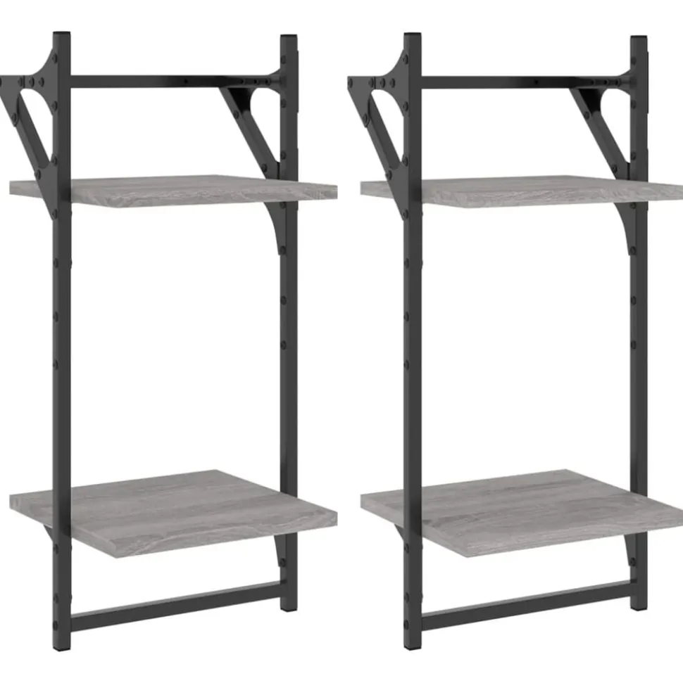 vidaXL Wandschappen 2-laags met stangen 2 st 30x25x65 cm grijs sonoma