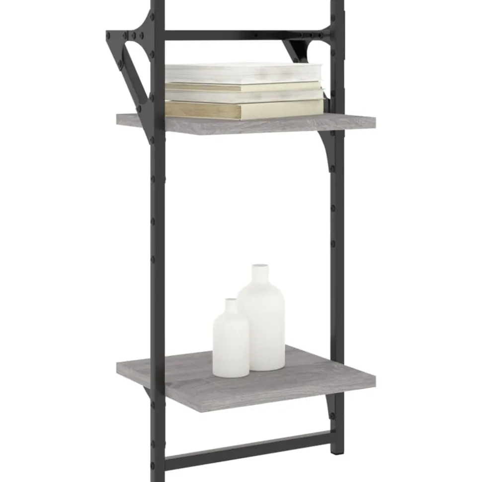 vidaXL Wandschappen 2-laags met stangen 2 st 30x25x65 cm grijs sonoma