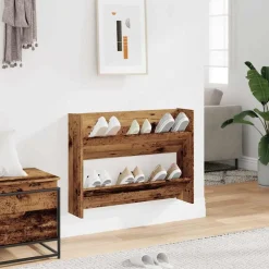 vidaXL Wandschoenenkast 80x18x60 cm bewerkt hout oud houtkleurig