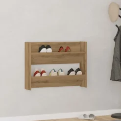 vidaXL Wandschoenenkast 80x18x60 cm bewerkt hout artisanaal eikenkleur