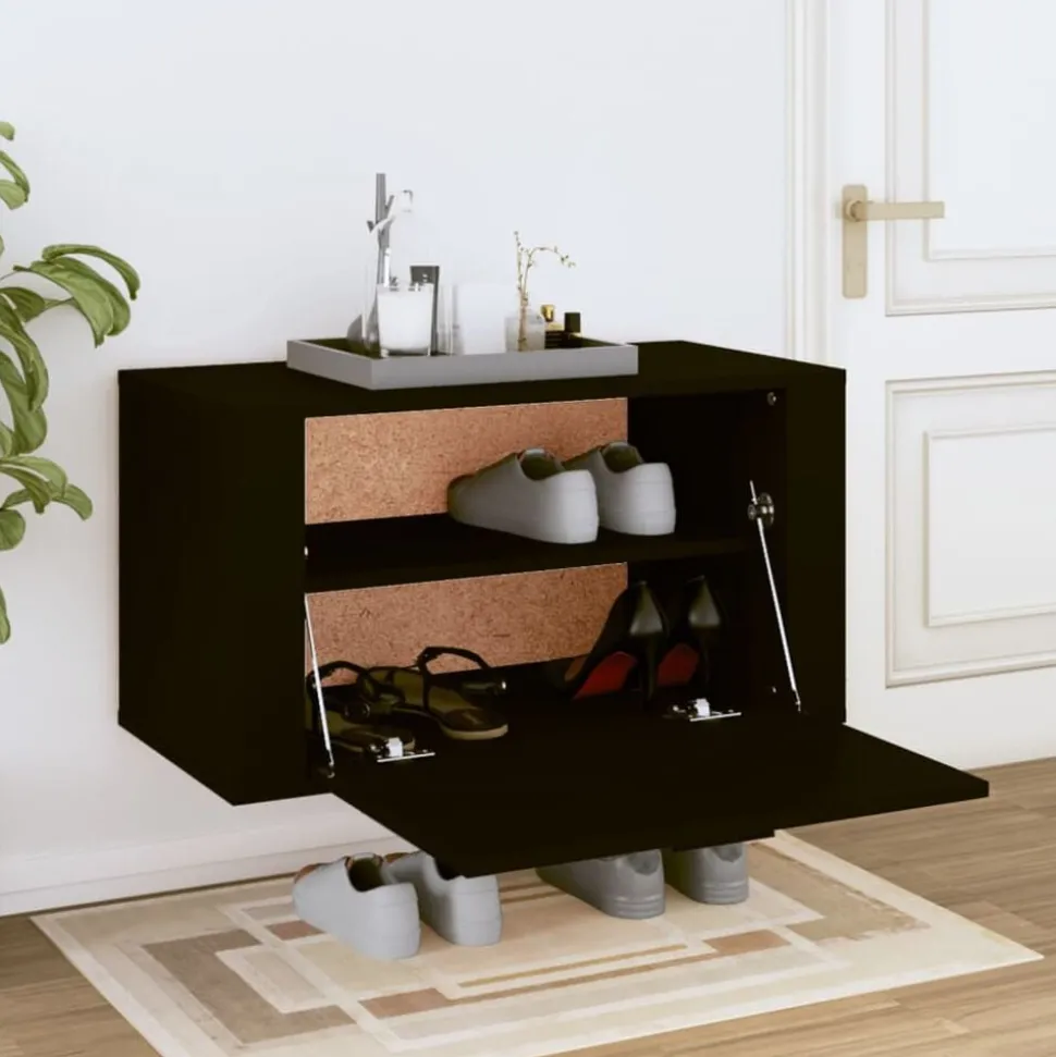 vidaXL Wandschoenenkast 70x35x38 cm bewerkt hout zwart