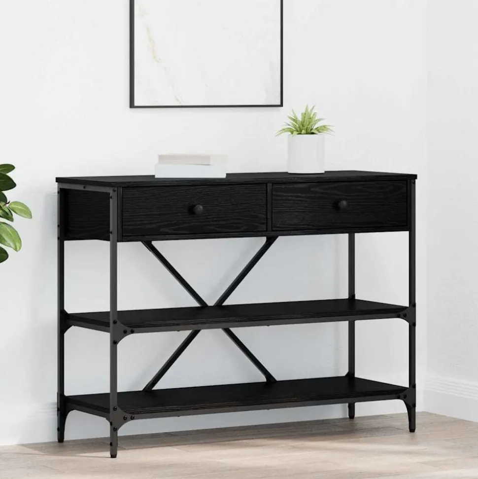 vidaXL Wandtafel met lade Zwart Eiken 100 x 34,5 x 75 cm Hout