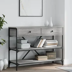 vidaXL Wandtafel met lades en schappen bewerkt hout grijs sonoma eiken