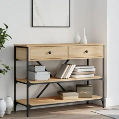 vidaXL Wandtafel met lades en schappen bewerkt hout sonoma eikenkleur
