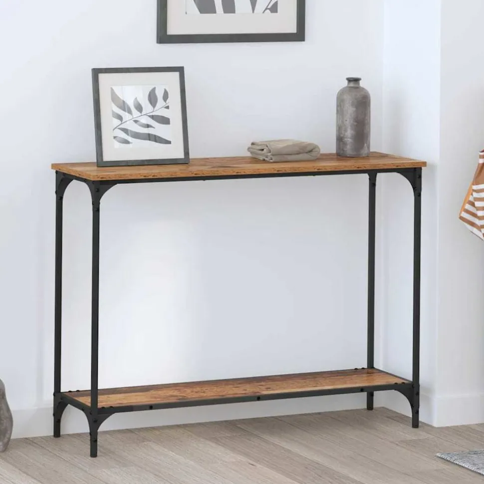 vidaXL Wandtafel met plank Oud hout 101 x 30.5 x 75 cm Bewerkt hout