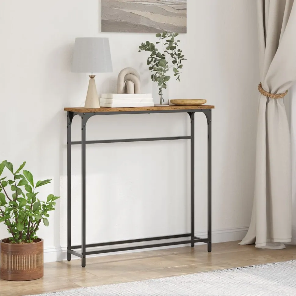 vidaXL Wandtafel met plank Oudhout 75 x 19,5 x 75 cm Bewerkt hout