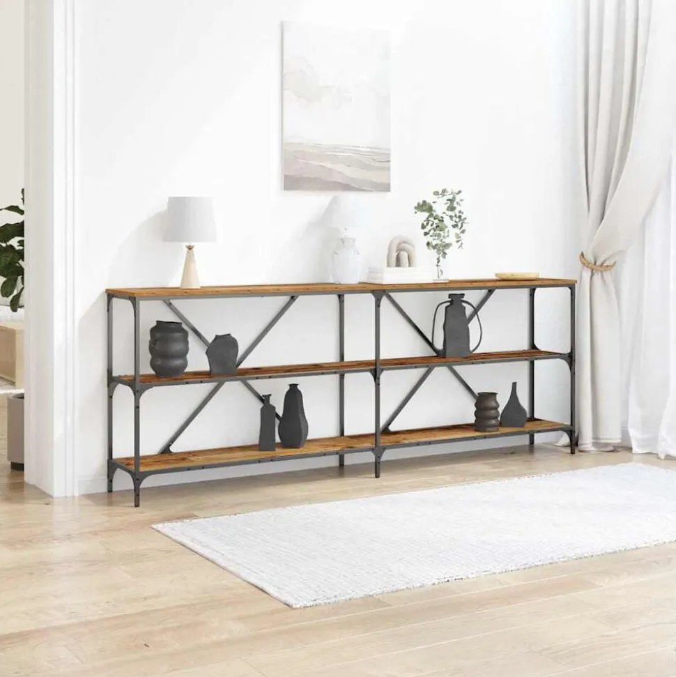 vidaXL Wandtafel met plank Oudhout 200 x 30 x 75 cm Bewerkt hout