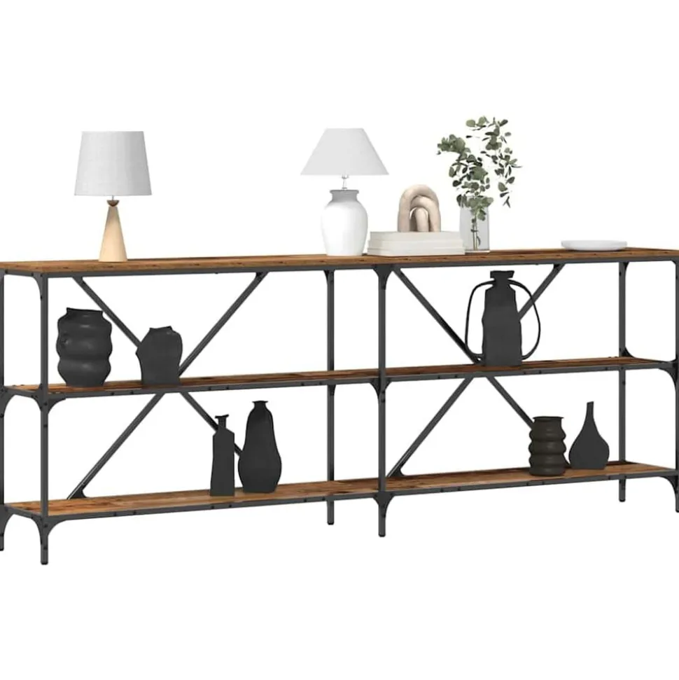 vidaXL Wandtafel met plank Oudhout 200 x 30 x 75 cm Bewerkt hout