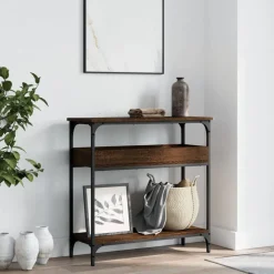 vidaXL Wandtafel met schap 75x29x75 cm bewerkt hout bruin eikenkleur