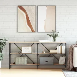 vidaXL Wandtafel 160x30x75 cm bewerkt hout en ijzer sonoma eikenkleur