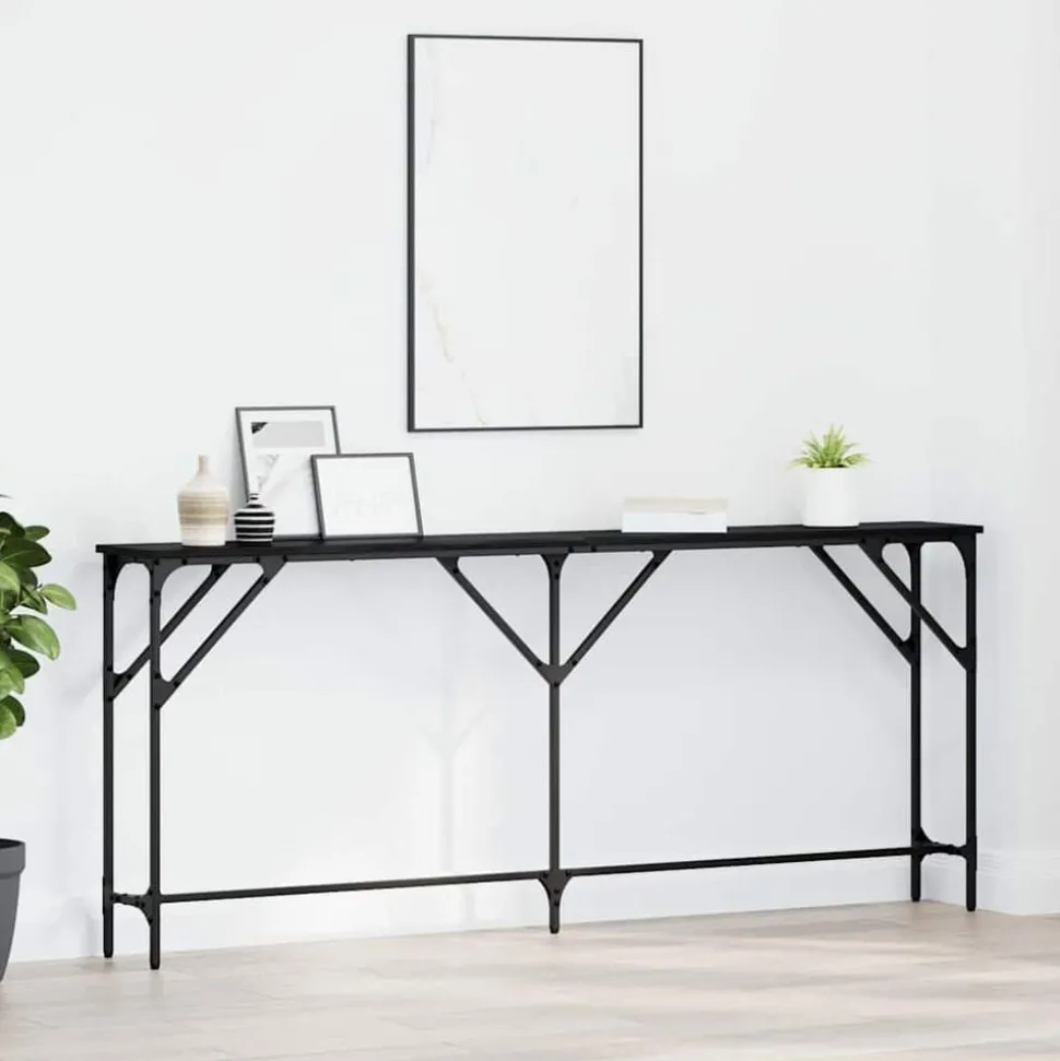 vidaXL Wandtafel Zwart eiken 180 x 23 x 75 cm Gelaagd hout en metaal