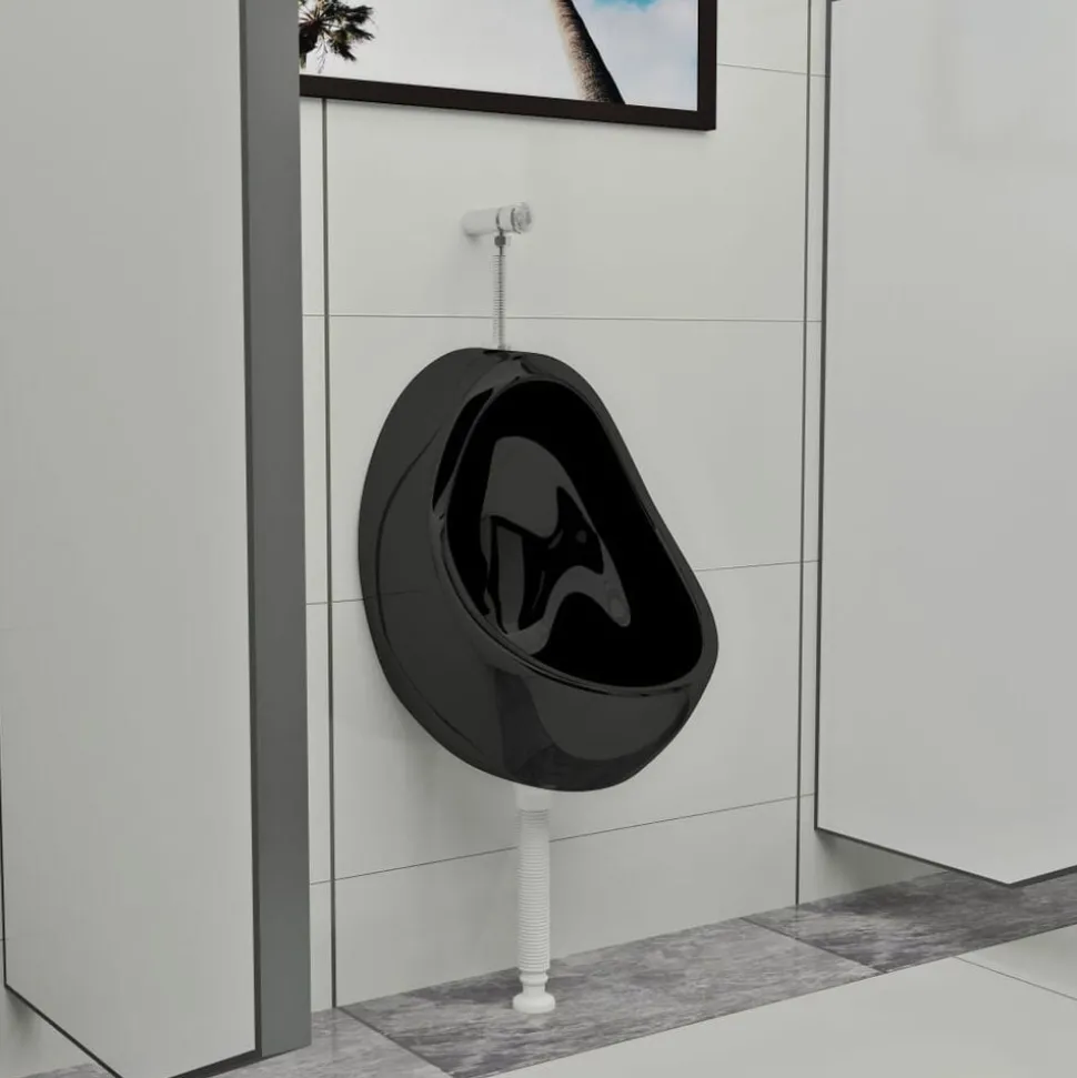 vidaXL Wandurinoir met spoelklep keramiek zwart