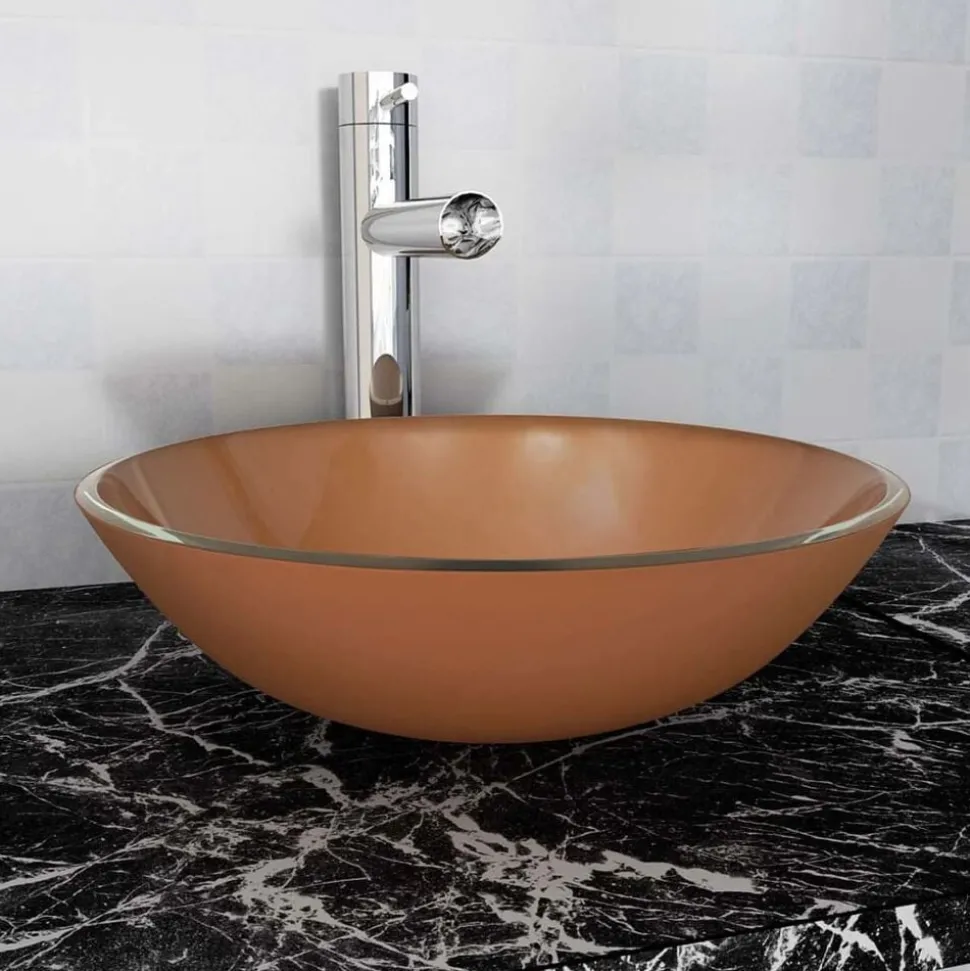 vidaXL Wasbak gehard glas 42 cm bruin