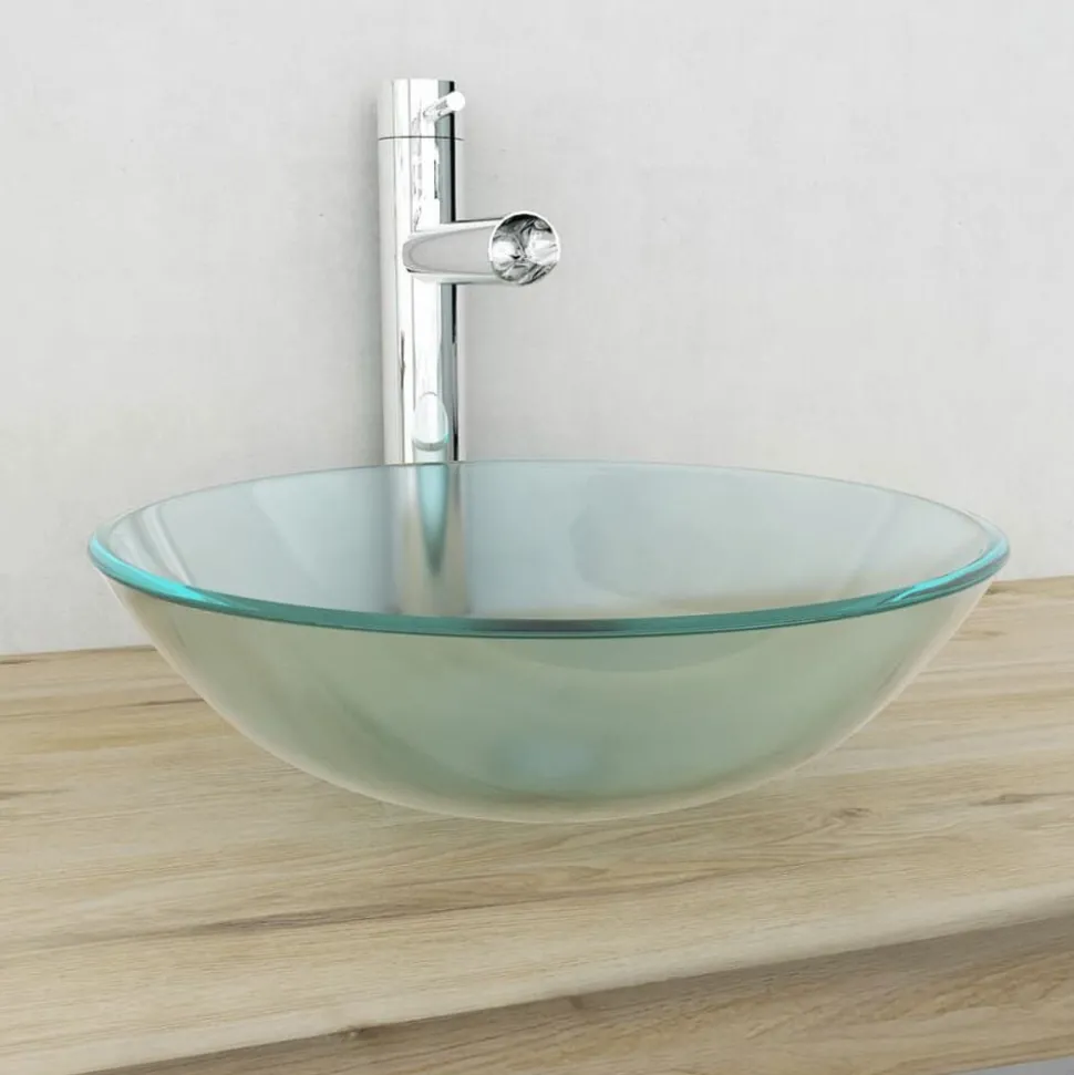 vidaXL Wasbak gehard glas 42 cm matglas