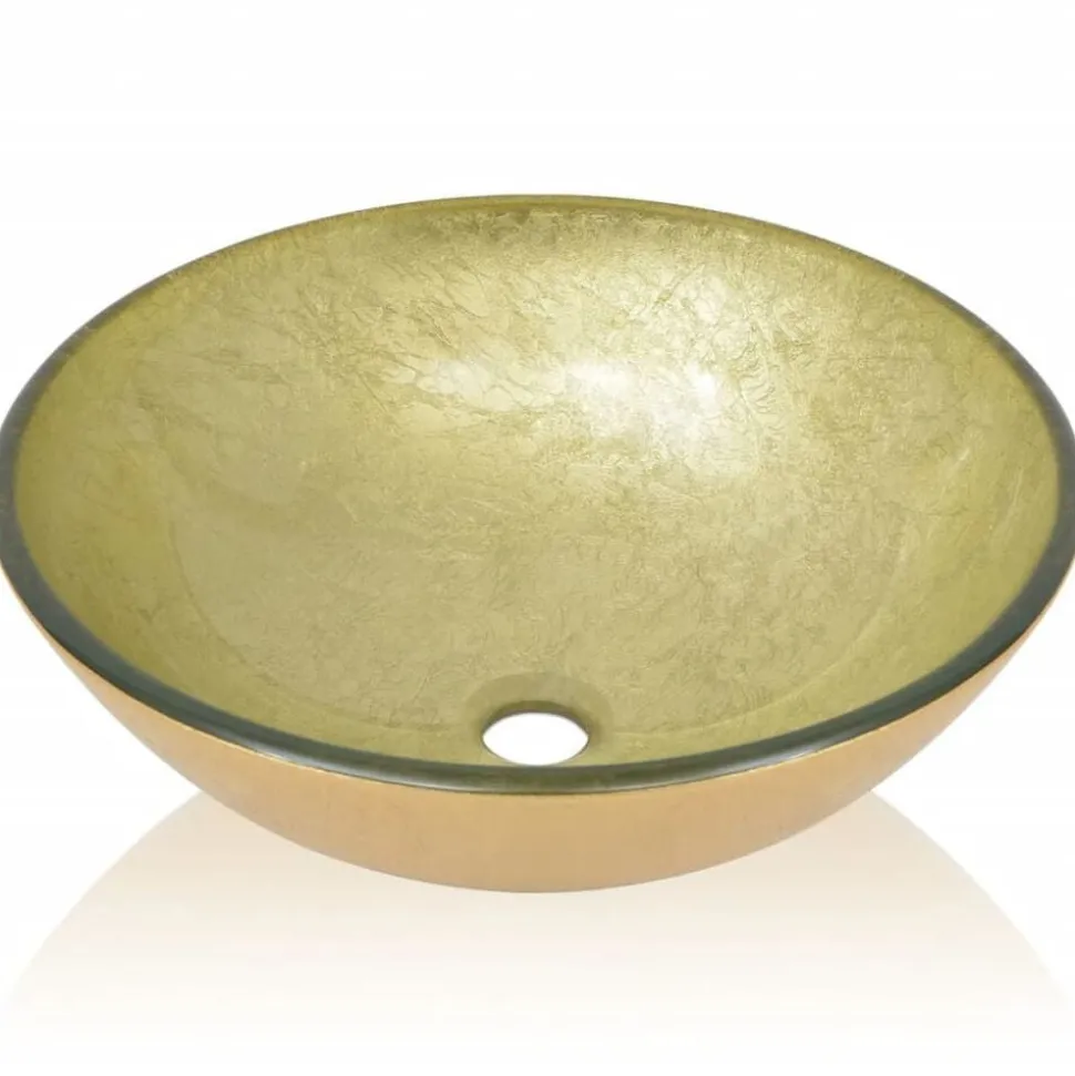 vidaXL Wasbak gehard glas 42 cm goud