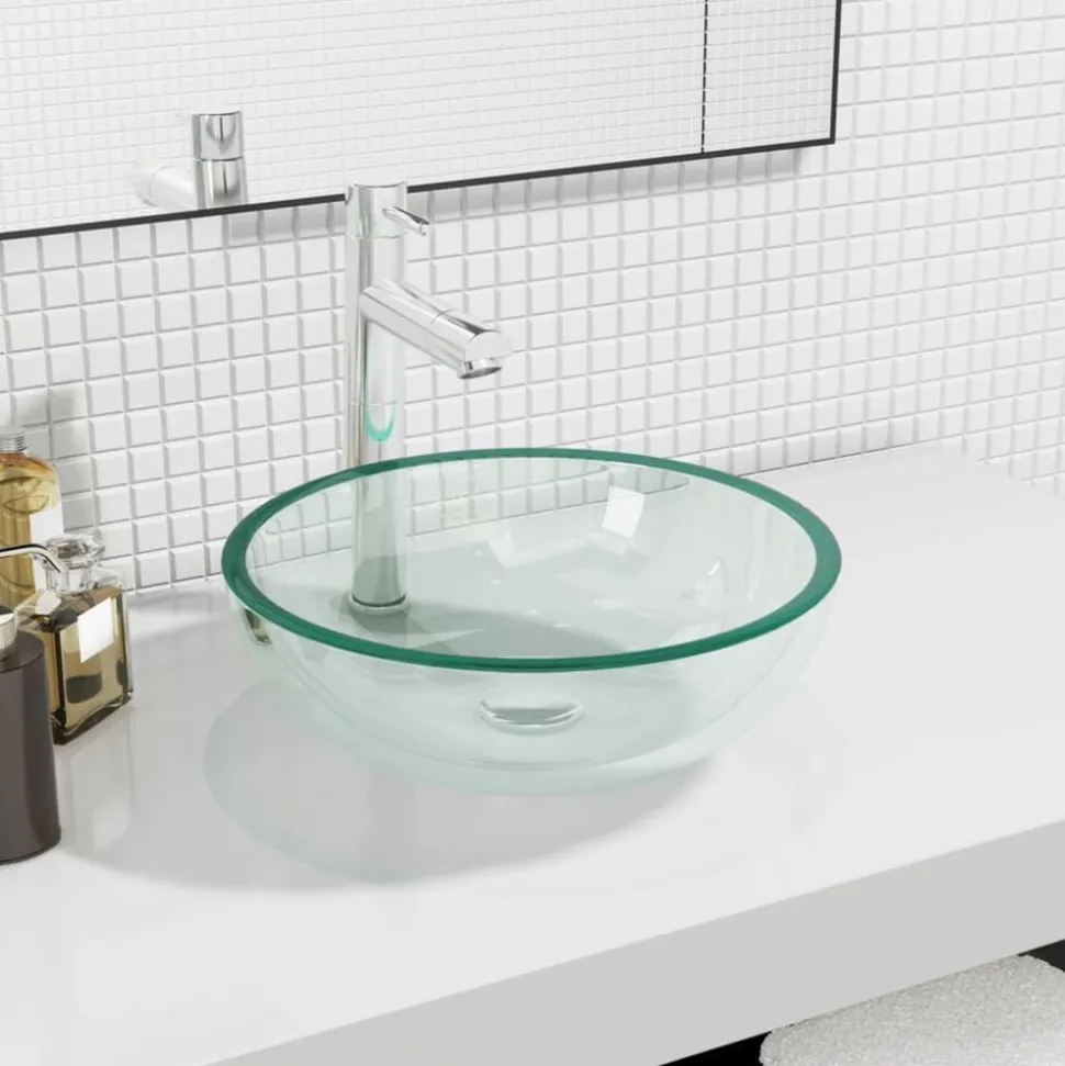 vidaXL Wasbak 35x12 cm gehard glas transparant