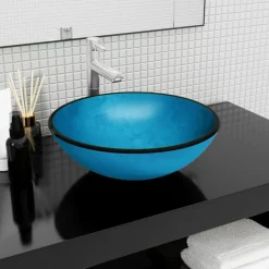 vidaXL Wasbak 42x14 cm gehard glas blauw