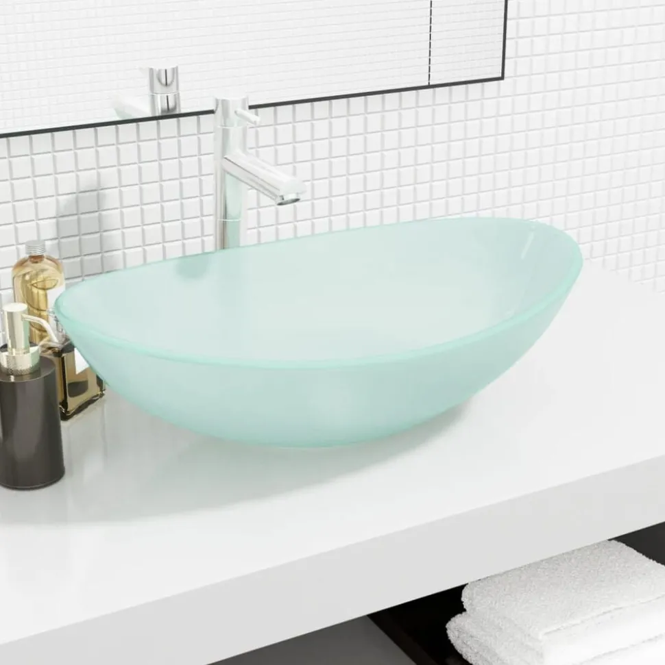 vidaXL Wasbak 54,5x35x15,5 cm gehard glas mat