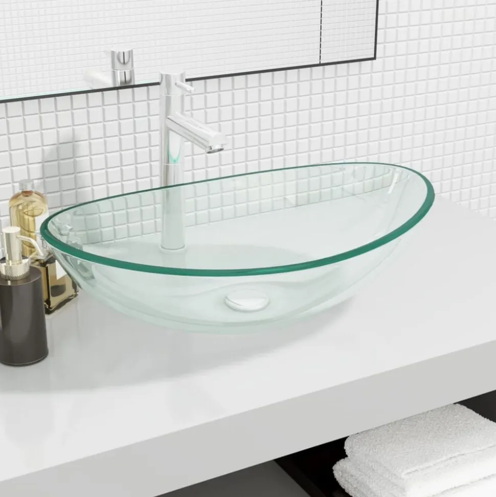 vidaXL Wasbak 54,5x35x15,5 cm gehard glas transparant