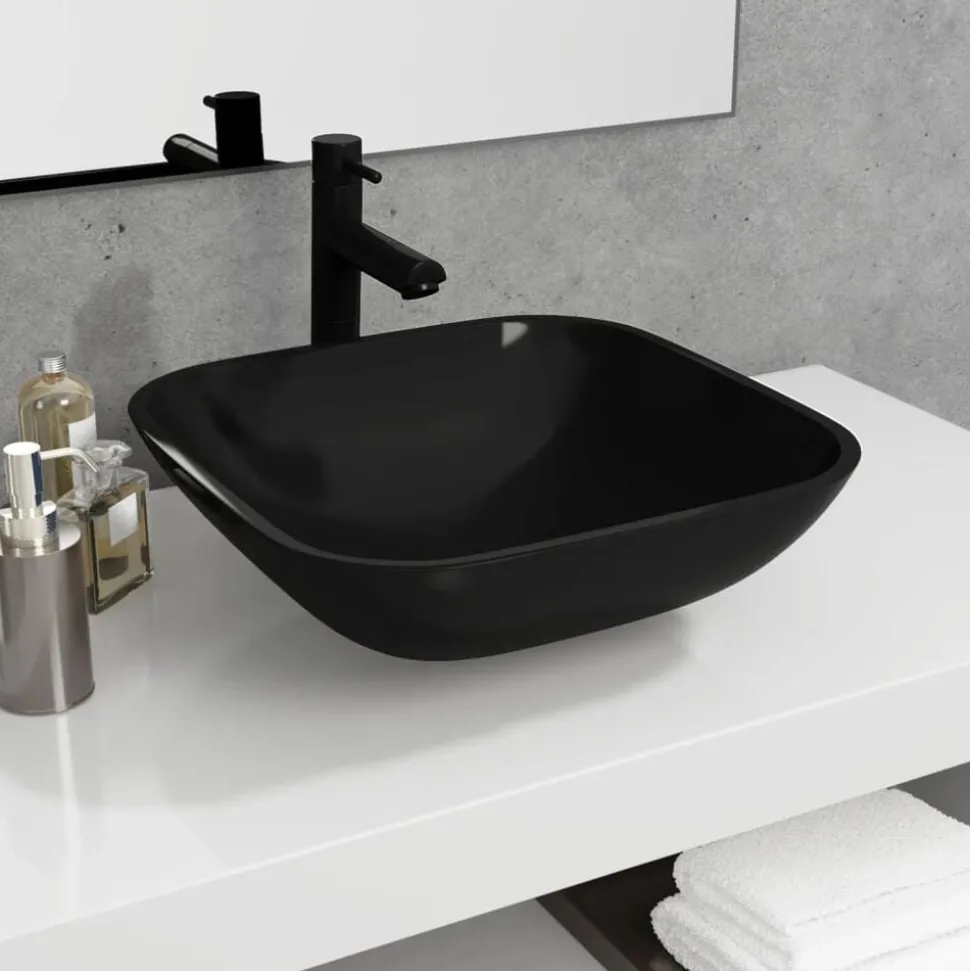 vidaXL Wasbak 42x42x14 cm glas zwart