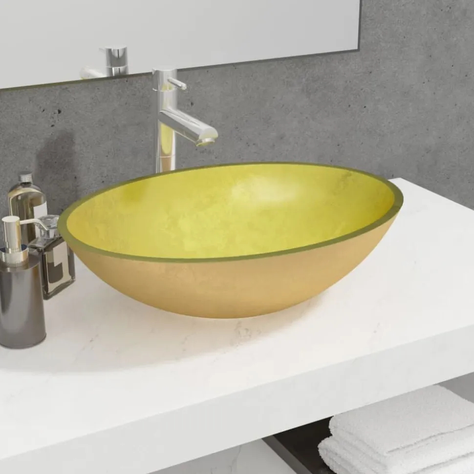 vidaXL Wasbak 50x37x14 cm glas goudkleurig