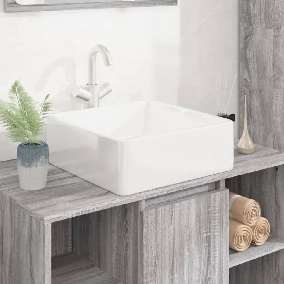 vidaXL Wasbak 37x37x13 cm vierkant keramiek wit