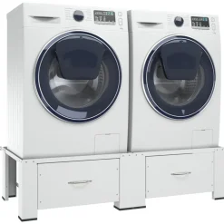 vidaXL Wasmachine- en drogerverhoger dubbel met lades wit