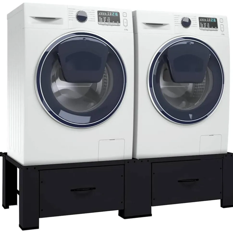 vidaXL Wasmachine Pedestal 2 pcs Zwart 127 x 54,5 x 32,5 cm Staal