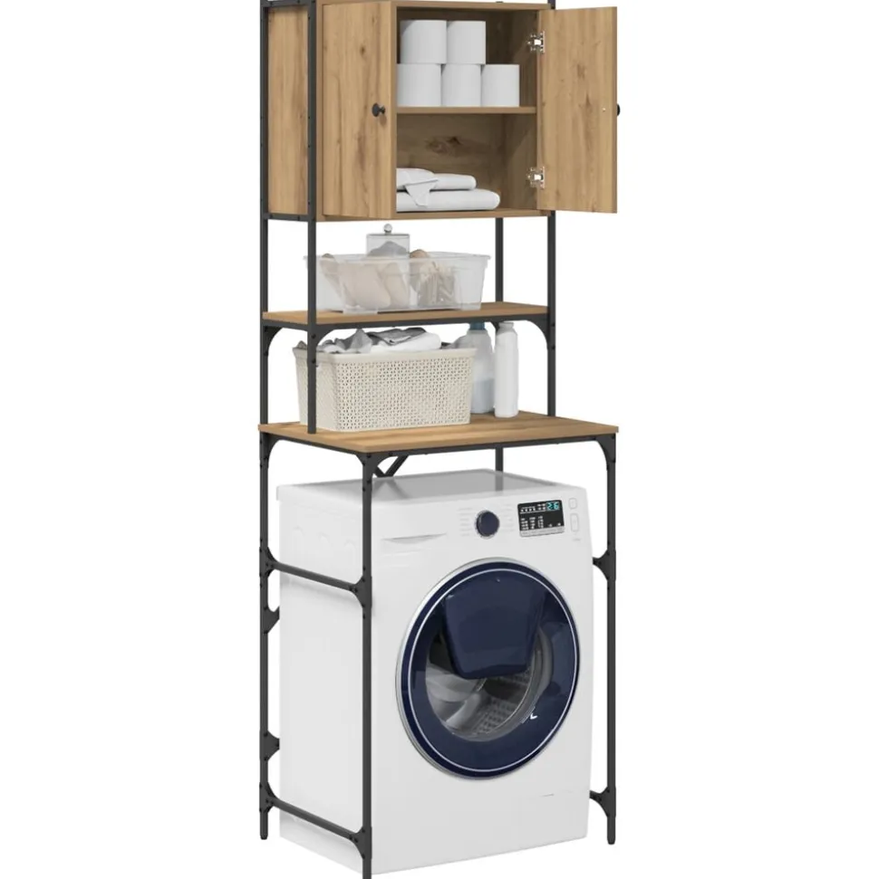 vidaXL Wasmachinekast Artisan Eiken 68 x 48,5 x 194 cm Bewerkt hout
