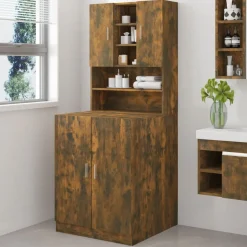 vidaXL Wasmachinekast bewerkt hout gerookt eikenkleurig